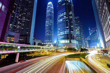 Fototapeta na wymiar Hong Kong city and traffic trail