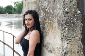 Fototapeta premium Young beautiful girl on a walk in the country
