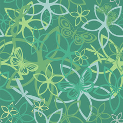Floral butterfly abstract background, seamless