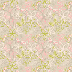 Floral butterfly abstract background, seamless