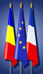 Drapeaux : Europe, France et Roumanie