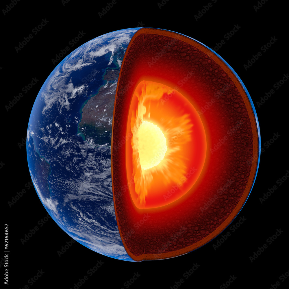 Wall mural earth core structure to scale - isolated