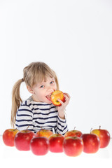 girl with apples on a white background