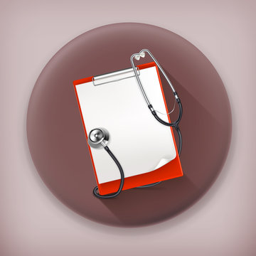 Clipboard With Stethoscope Long Shadow Vector Icon