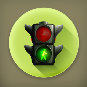 Green Light Long Shadow Vector Icon