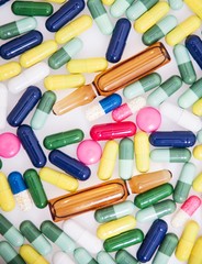 Detail of a pile of colorful medicine pills
