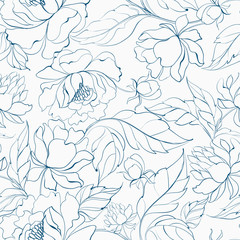 Seamless floral pattern with Peony.