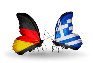 Two butterflies with flags Germany and Greece