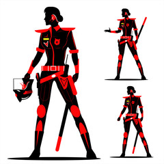Fototapeta premium riot policewoman without helmet in Black & Red
