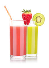 tasty summer fruits with juice in glass