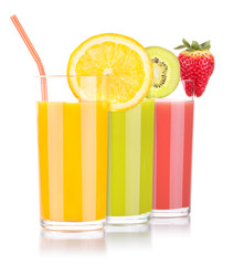 tasty summer fruits with juice in glass