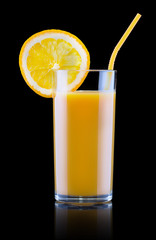 tasty summer fruits with juice in glass