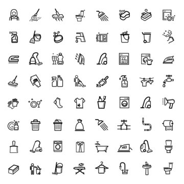 vector black cleaning icons set