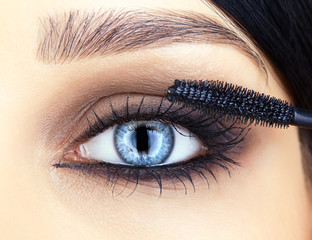 close-up shot of woman eye makeup