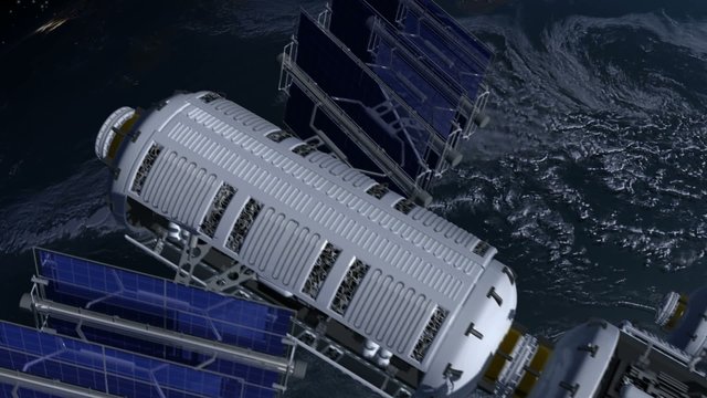 Space station with solar panels and modular architecture