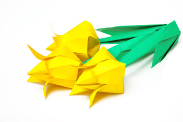 Three yellow paper tulips