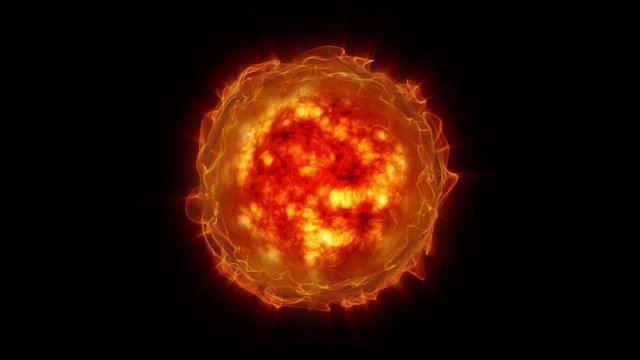Computer generated Sun and solar activity with eruptions