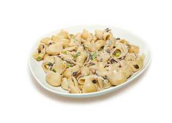 Macaroni with cream sauce, mushrooms and spices