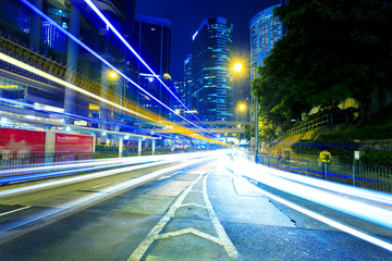 Road traffic at night in Hong Kong