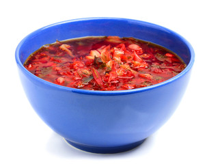 Borsch in a bowl isolated on white background.