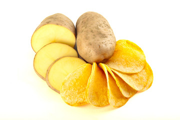 arrangement of chips and chopped potato isolated on a white