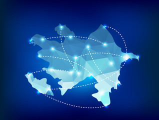 Azerbaijan country map polygonal with spot lights places © bymandesigns