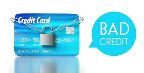 Obraz premium Bad credit score, card with padlock and chain