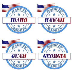 Set of stamps made in idaho,hawaii,guam,georgia