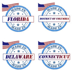 Set of stamps with made in florida,delaware,connecticut