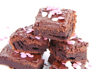 Brownie with chocolate and heart shape decoration