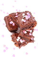 Brownie with chocolate and heart shape decoration