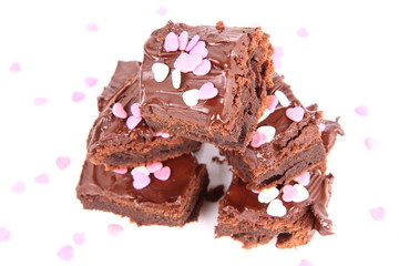Brownie with chocolate and heart shape decoration