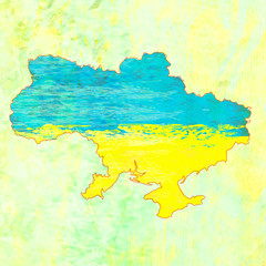 Ukraine Grunge map with the flag inside.