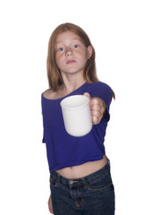young red head girl with cup