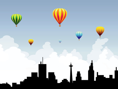 Beauty of Air Balloons on City Skyline-Vector