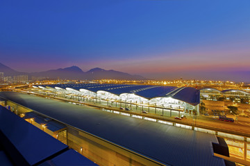 Sunset at airport terminal