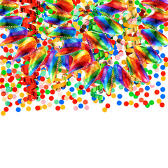 colorful garlands and confetti over white