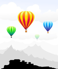 Fototapeta na wymiar Beauty of Air Balloons on Mountain City-Vector