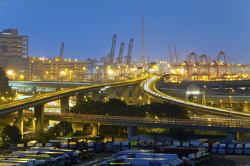 Hong Kong bridge and cargo terminal