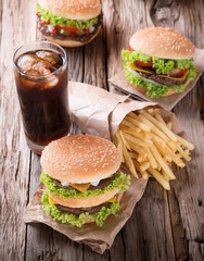 delicious hamburger on wood