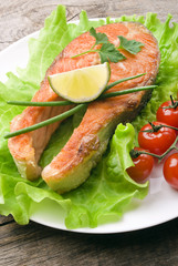 salmon steak with vegetables