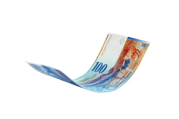 Flying Swiss Franc note, isolated