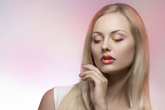 beauty girl with multicolor make-up