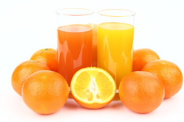 The fruits and drinks on the white background