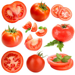 Collage of tomatoes isolated on white
