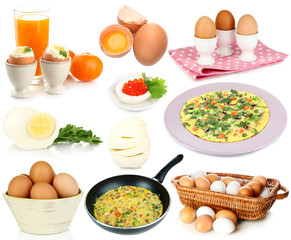Collage of eggs isolated on white