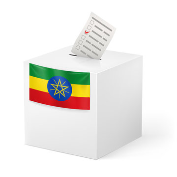 Ballot box with voting paper. Ethiopia