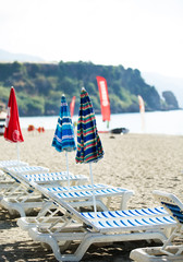 Sun beds on the sea beach