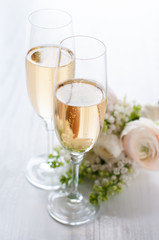 champagne and a beautiful bouquet