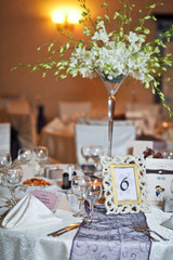 Wedding decorations with fruits, flowers and card. Elegant